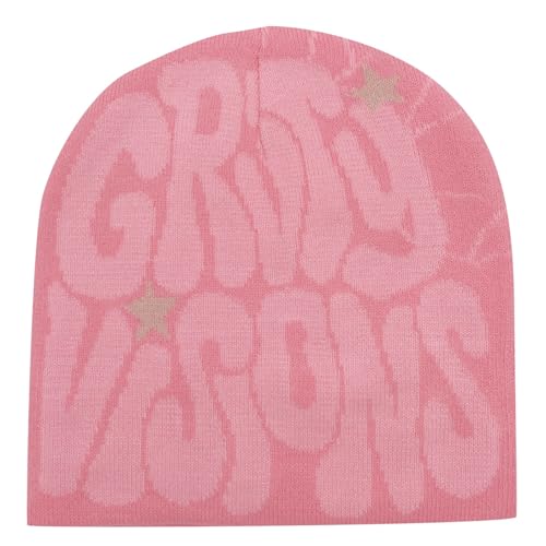 boseucn Y2k Beanie Mütze Herren Damen Teenager Y2k Cap Winter Knit Skater Beanie Mütze Hip Hop Strickmützen Baumwolle MEA Culpa Printed Y2k Beanie Cap Hat Pink Harajuku Fashion Wintermütze von boseucn