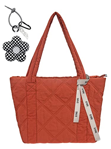 Boshiho Gesteppte Tragetasche für Damen Nylon Puffer-Schultertasche mit Reißverschluss Lässiger Tragegriff Handtasche für Arbeit, Schule, Einkaufen Reisen Orange von boshiho