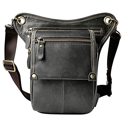 Boshiho Herren Bauchtasche aus Echtem Leder Multifunktion Beintasche Hüfttasche mit Hüftgurt überkreuzte Beine Schultertasche für Fahrrad Motorrad Mountainbike von boshiho