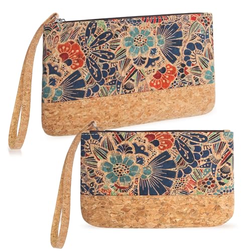 Boshiho Kork Kosmetiktasche Kleine 2 Pcs - Make up Tasche für Handtasche, Cord Schminktasche Damen Reise für Mädchen Frauen Geschenk von boshiho