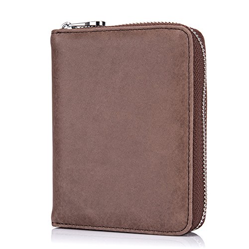 Boshiho RFID Blocking 24 Slots Credit Card Holder Wallet Real Leather Multi Card Organizer Wallet with Zipper - Coffee - 10.5 * 13 * 3 cm, Coffee, 4.13 * 5.12 * 1.18 inch, RFID-Brieftasche von boshiho