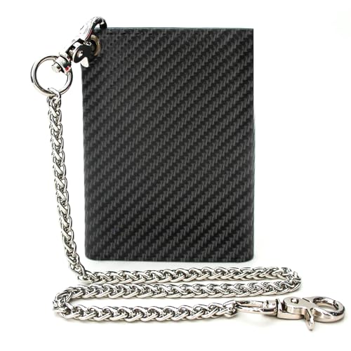 boshiho Carbon Geldbörse für Herren - Geldbeutel Leder Schwarz Boss mit Kette Kreditkartenetui mit RFID-Schutz 13 Fächer Münztasche & Slim Design Portemonnaie aus Karbonfaser (Black-Carbon Fiber B) von boshiho