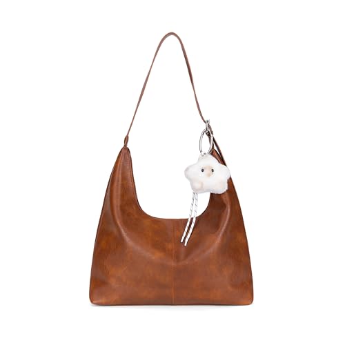 boshiho Hobo Bag Groß Handtasche Shopper Tasche Damen Weiche Leder Tote Bag Vintage Schultertasche Gross Shoulder Bag Handbags für Shopping Arbeit Schule (Braun) von boshiho
