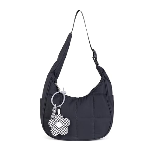 boshiho Kleine Puffer Tasche Damen: Gesteppte Mini Umhängetasche mit verstellbarem Riemen — Leichte Hobo Bag für Arbeit Reise Shopping Geschenk (schwarz) von boshiho