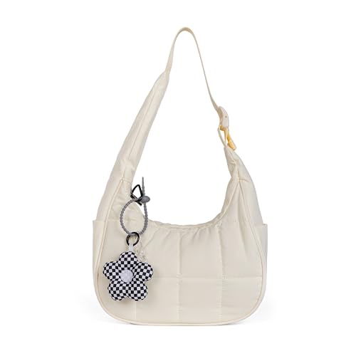 boshiho Kleine Puffer Tasche Damen: Mini Handtasche mit Reißverschluss — Henkeltasche Elegant für Shopping Stadt Dating Geschenk Freundin (Beige) von boshiho