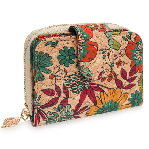 boshiho Vegane Korktasche, Damen Geldbörse Kleines Reißverschluss-Design mit Kartenhalter Münzfach Geldbörse Umweltfreundliches veganes Geschenk (Kork 05) von boshiho