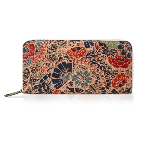 boshiho Kork Vegan Geldbörse, Kork Portemonnaie Damen mit Reißverschluss Lange Geldbeutel Große Kapazität Smartphone Clutch mit Kartenhalter Münzfach Vegan Geschenk (0015-#K) von boshiho