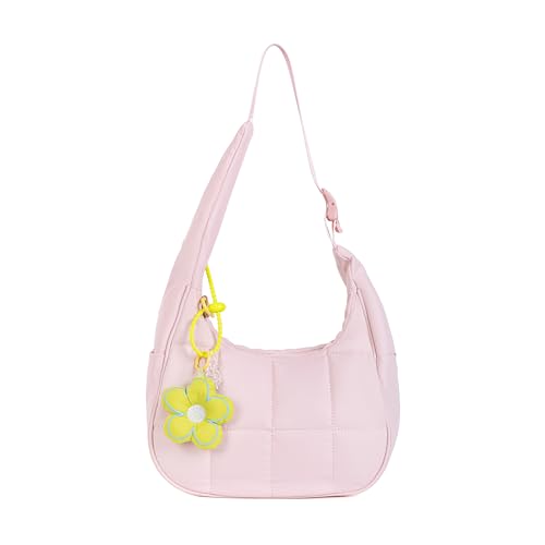 boshiho Puffer Handtasche Damen Mini: Gesteppte Schultertasche aus Nylon — Elegante Achseltasche für Stadtbummel Alltag Geburtstag (Rosa) von boshiho