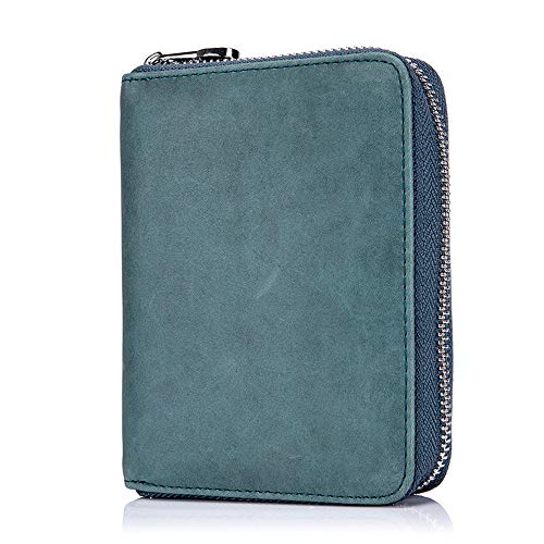 boshiho RFID-blockierende 24 Fächer Kreditkartenhalter Geldbörse Echtleder Multi Karten Organizer Brieftasche mit Reißverschluss (blau) von boshiho