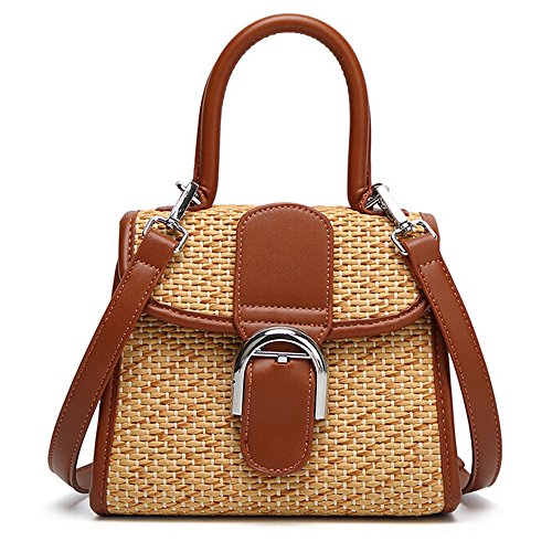 boshiho Retro-Handtasche aus gewebtem Stroh, für Damen, kleine Umhängetasche, Schultertasche, Braun - S von boshiho