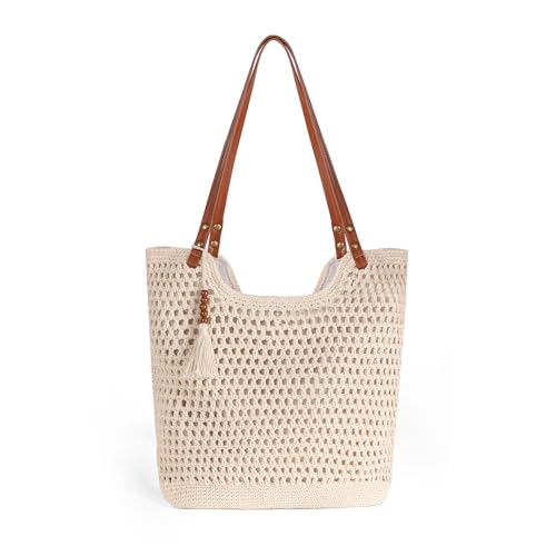 boshiho Strandtasche gehäkelt Damen: Boho-Chic Schultertasche Groß — Mode Frau Must-Have für Sommer Reise Stadt mit Reißverschluss (2025 4 Jahreszeiten) von boshiho
