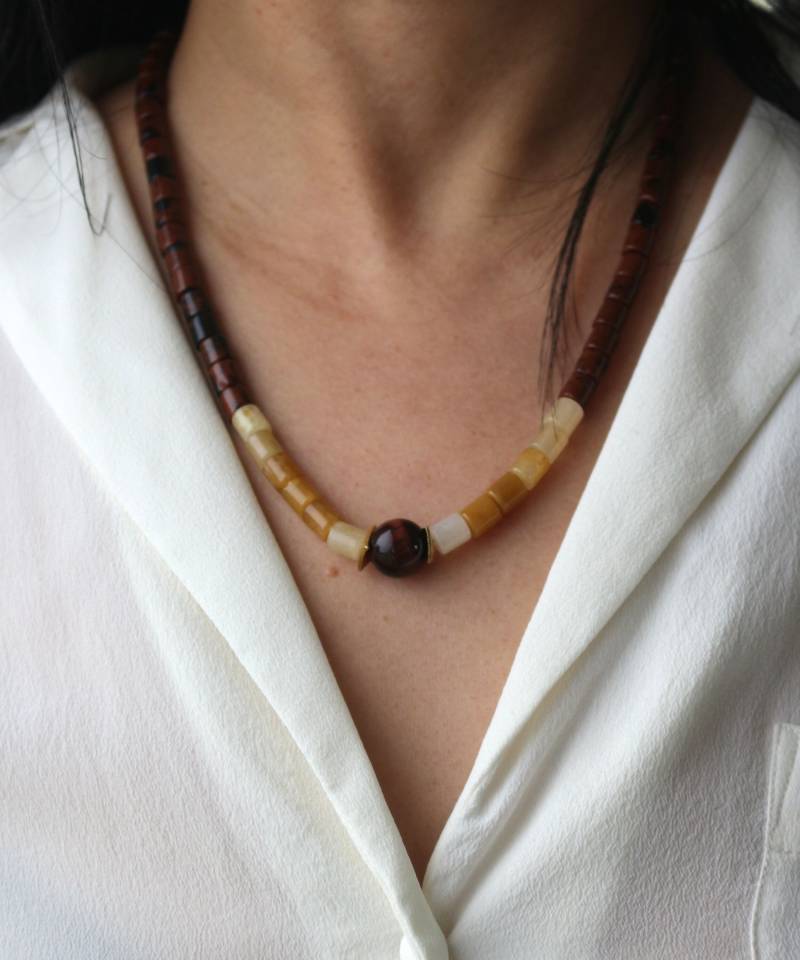 Edelsteinperlen Halskette, Unikate Halskette Aus Obsidian Jade Edelstein, Handgemachte Einzigartig Kette, #46 von boshilian