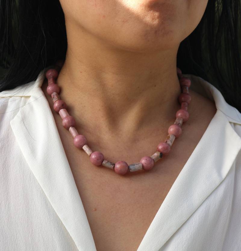 Edelsteinperlen Halskette, Unikate Halskette Aus Rhodonit, Handgemachte Einzigartig Kette, #55 von boshilian