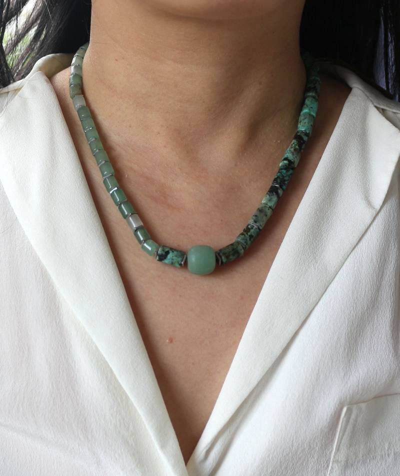 Edelsteinperlen Halskette, Unikate Kette Aus Türkis Und Aventurin Edelstein, Handgemachte Einzigartig Kette, #50 Edelsteinperlen Halskette, Unikate Kette Aus Türkis Und Aventurin Edelstein, Handgemachte Einzigartig Kette, #50 von boshilian