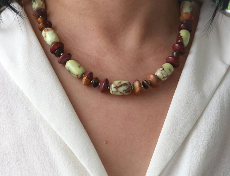 Halskette Aus Jaspis Und Opal Mit Magnetverschluss, Edelsteinkette, Lange Edelsteinhalskette, Edelstein Schmuck, #28 von boshilian