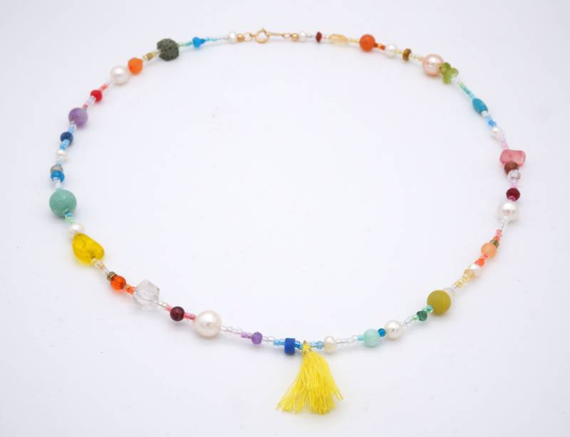 Perlenkette, Bunte Lange Halskette Mit Unterschiedlichen Perlen, Boho Schmuck, Rocailles von boshilian