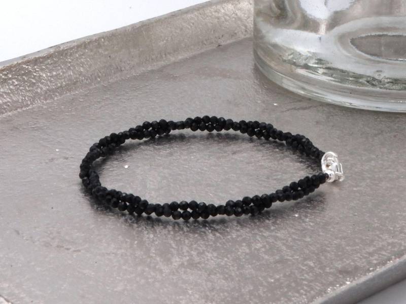 Schwarzes Armband, Handgemacht Verdrehte Spinell Zweireihiges Spinellarmband, Zwei-Reihen von boshilian