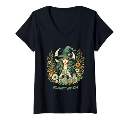 Damen Pflanze Hexe Design Grün Hexe Botanische Liebhaber T-Shirt mit V-Ausschnitt Damen Pflanze Hexe Design Grün Hexe Botanische Liebhaber T-Shirt mit V-Ausschnitt von botanical lovers Green witchy