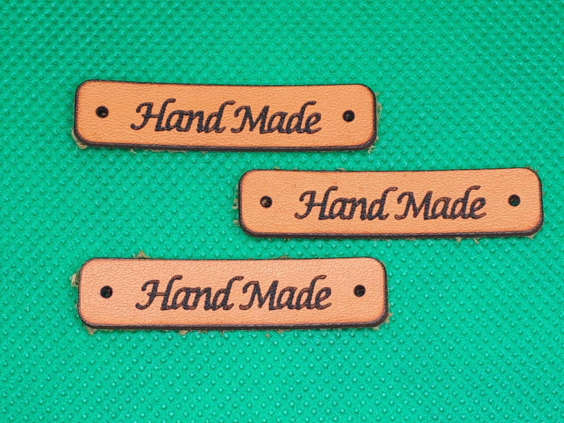 3 Stück Label Handmade Hand Made Kunstleder 2 Löcher Etiketten Aufnäher Pu Leder Basteln Nähen von botonesymas