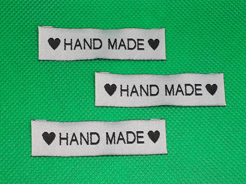 Label Handmade Hand Made 50 Stofflabel Grau Herz Etiketten Aufnäher Stoffetikett Basteln Nähen von botonesymas