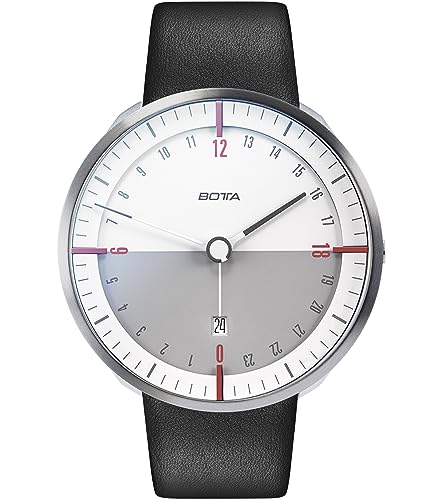 botta Herren-24H-Stunden-Uhr Schweizer Quarzwerk mit Lederarmband TRES 24 (45 mm, Weiß/Bordeaux) von botta