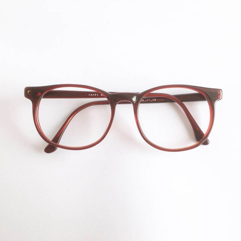 Clearance Vintage 1980 Glücklich Runde Rot Kunststoff Brillen von box5