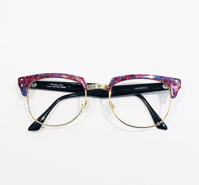 Vintage 1980's Rot Blau Mosaik Michele Lamy Für Victor Gros Browline Brillen von box5