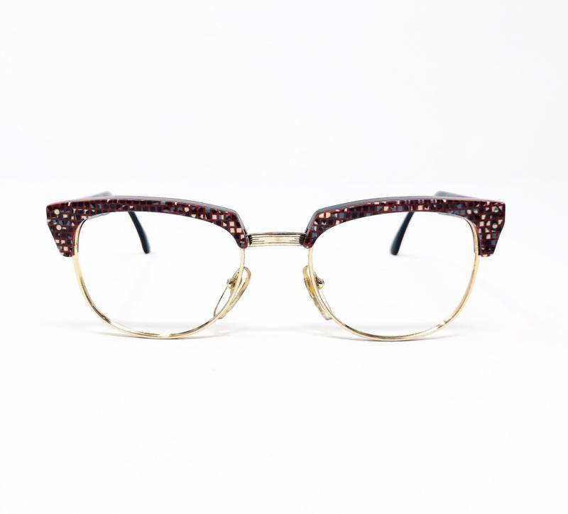 Vintage 1980Er Jahre Browline Rotes Mosaik Von Michele Lamy Für Victor Gros Brillen von box5