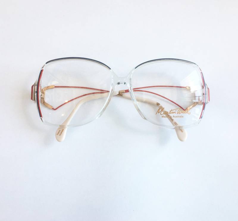 Vintage 1980Er Jahre Rot, Lavendel Und Klar Martin Wells Australia Kunststoff Übergroße Brillen von box5