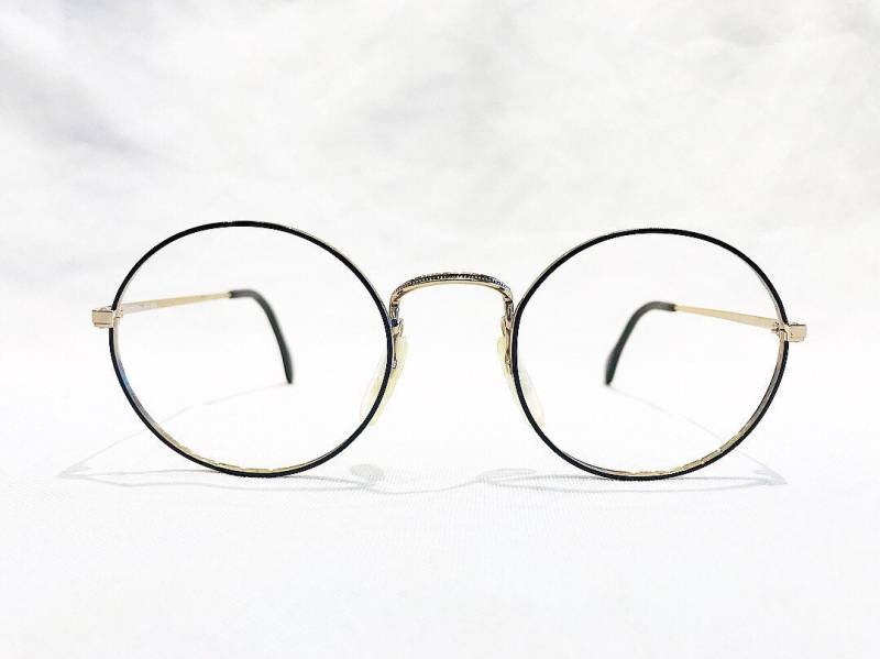 Vintage 1980Er Jahre Zeiss Gold Galvanisierte Schwarz Und Runde Brillen von box5