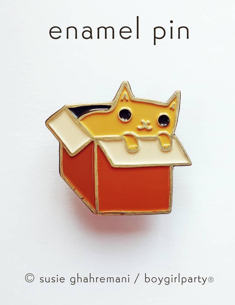 Katze in Der Box Emaille Pin - Kawaii Katzenliebhaber Geschenk Pins, Lustiger Schmuck von boygirlparty