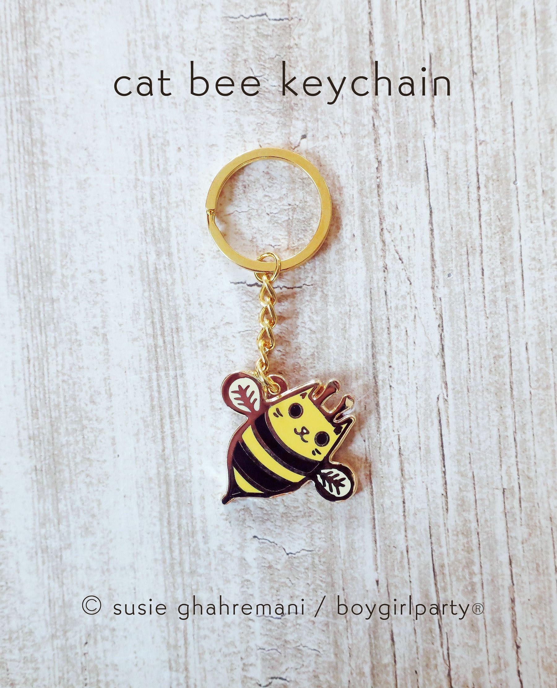 Cute Cat Keychain Cat Bee Keychain Gelbe Hummel Honig Biene Katze Schlüsselanhänger Kawaii Niedlichen Girly Für Sie - Tier Geschenke von boygirlparty