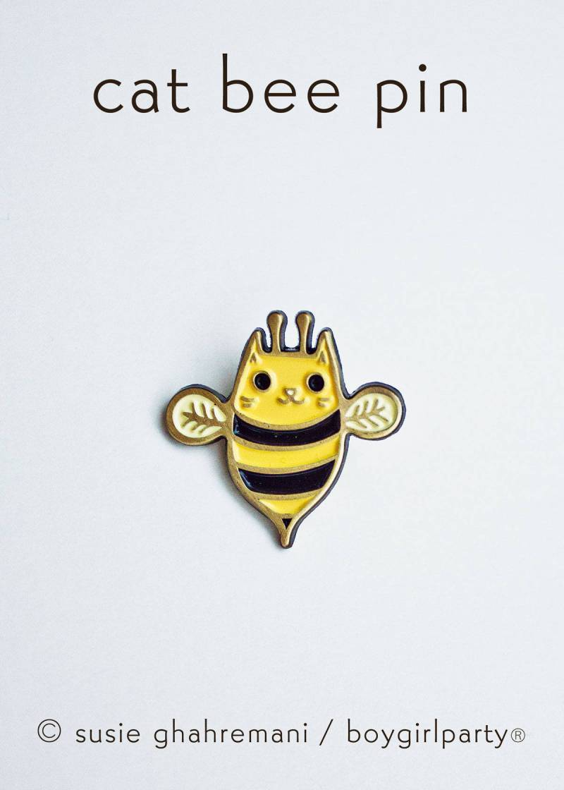 Katzen Pin Cat Bee Anstecker Biene Anstecknadel Pins von boygirlparty