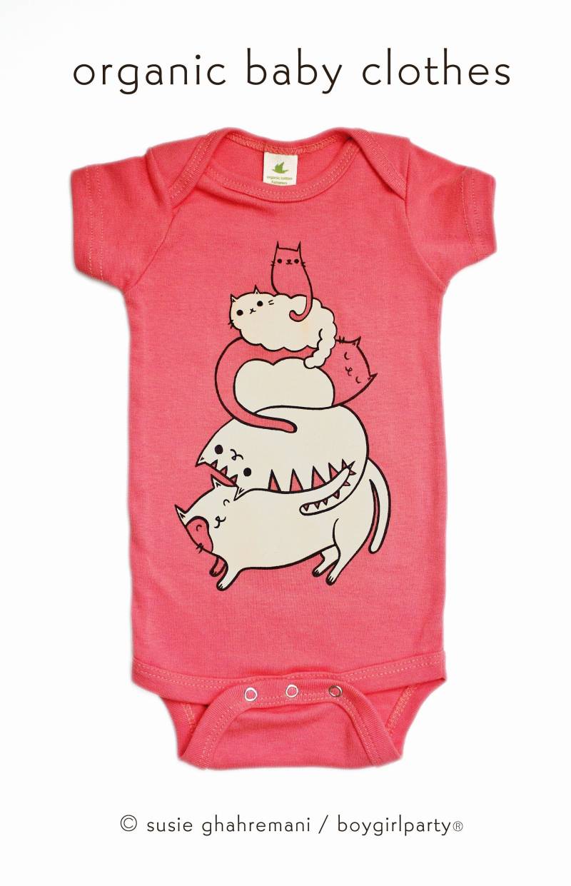 Säuglingsmädchen-Kleidung Bio-Baby-Bodysuit 12 Monate Baby-Mädchen-Kleidung Bio-Baby-Kleidung 0 3 6 9 18 M Rosa Katzen-Mädchen-Baby-Geschenk von boygirlparty