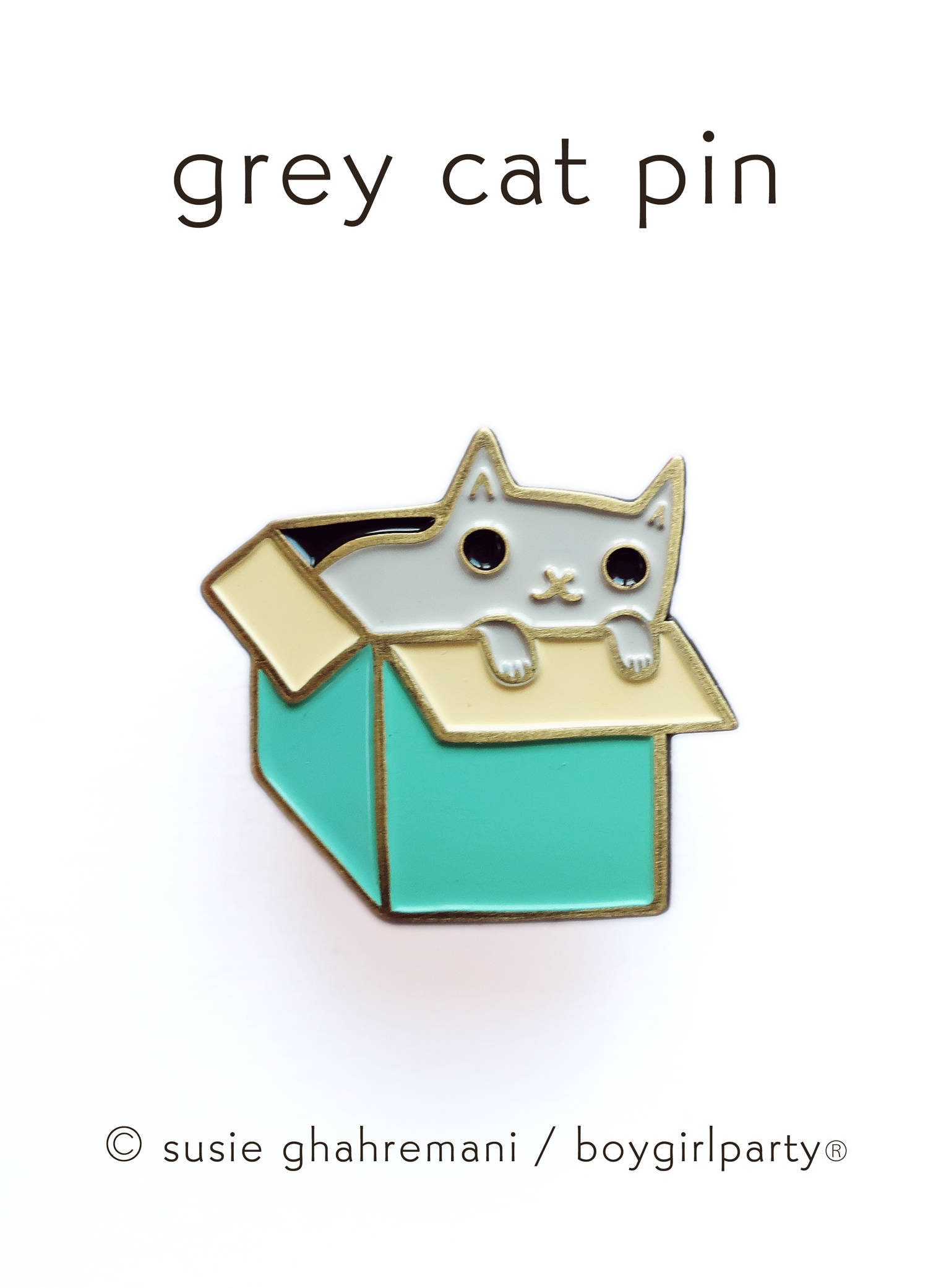 Niedliche Anstecker Graue Katze Emaille Anstecknadel Katzenliebhaber Geschenk Für Sie, Box Cat Pin, Anstecknadel, Katzen von boygirlparty