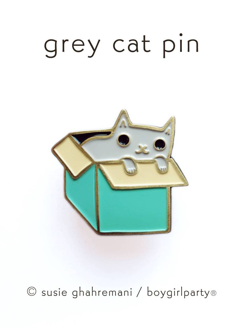 Niedliche Anstecker Graue Katze Emaille Anstecknadel Katzenliebhaber Geschenk Für Sie, Box Cat Pin, Anstecknadel, Katzen von boygirlparty