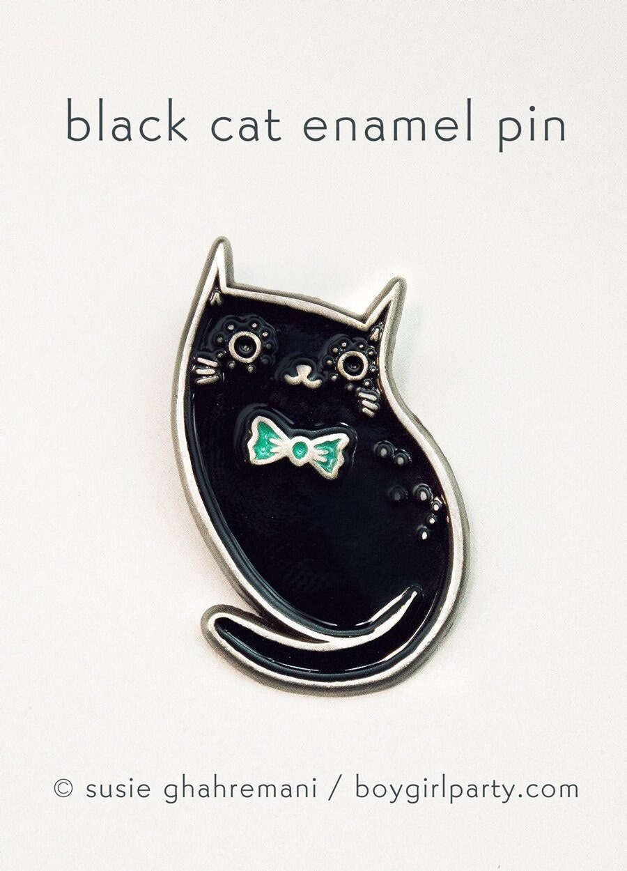 Schwarze Katze Emaille Pin Kawaii Goth Halloween Schmuck von boygirlparty