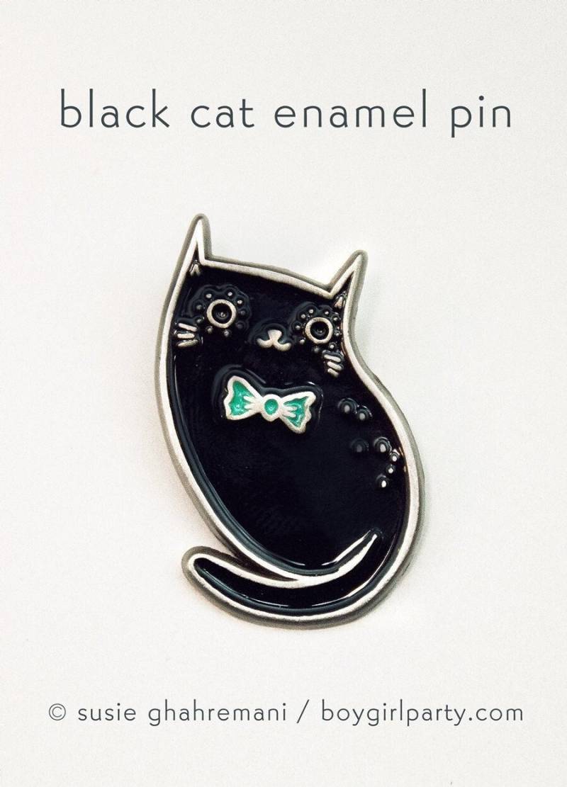 Schwarze Katze Emaille Pin Kawaii Goth Halloween Schmuck von boygirlparty