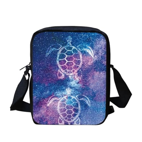 Kleine Kuriertasche mit niedlichem Mops-Blumenmuster, Schultertasche, Umhängetasche, Umhängetasche, für Schule, Reisen, Wandern, Galaxy Sea Turtle, Einheitsgröße von bqabhu