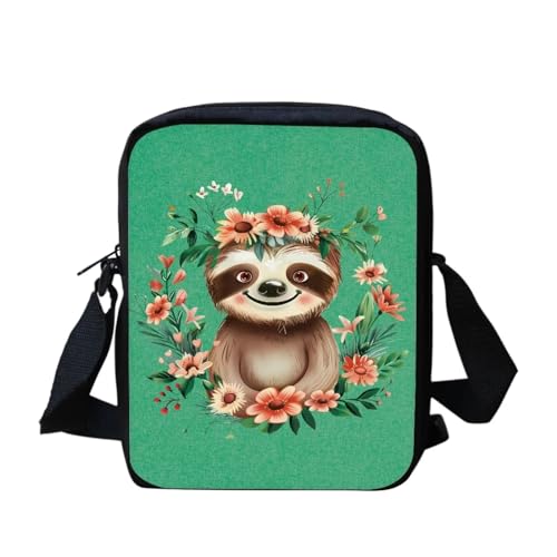 Kleine Umhängetasche mit süßem Panda-Motiv, lässige Schultasche für Damen, Outdoor-Geldbörsen, Mini-Crossbody-Tasche mit verstellbaren Schulterriemen, Lustiges Faultier-Blumenmuster, Einheitsgröße von bqabhu