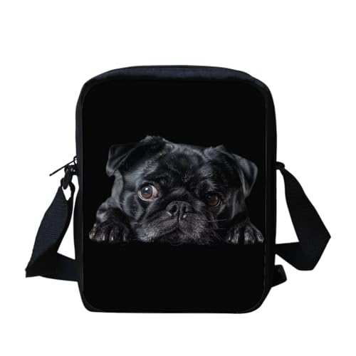 Kleine Umhängetasche mit süßem Panda-Motiv, lässige Schultasche für Damen, Outdoor-Geldbörsen, Mini-Crossbody-Tasche mit verstellbaren Schulterriemen, Schwarzer Mops, Einheitsgröße von bqabhu