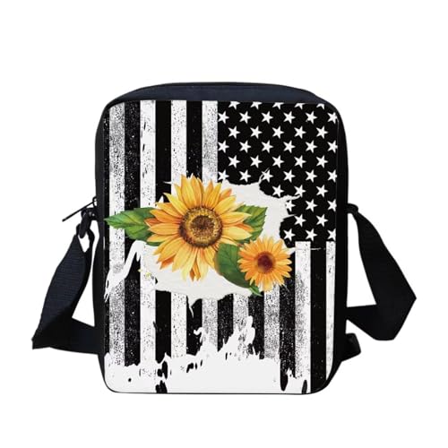 Kuriertasche mit Regenbogen-Flagge, für Damen und Herren, Umhängetasche, Rucksack, Tagesrucksack, Amerikanische Flagge Sonnenblume, Einheitsgröße von bqabhu