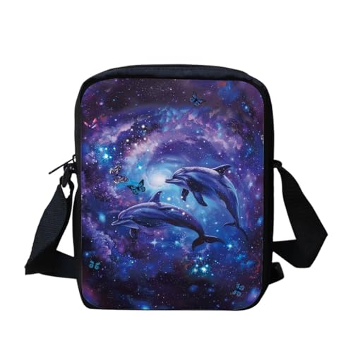 Kuriertasche mit Regenbogen-Flagge, für Damen und Herren, Umhängetasche, Rucksack, Tagesrucksack, Galaxy Dolphin, Einheitsgröße von bqabhu