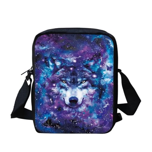 Kuriertasche mit Regenbogen-Flagge, für Damen und Herren, Umhängetasche, Rucksack, Tagesrucksack, Galaxy Wolf, Einheitsgröße von bqabhu