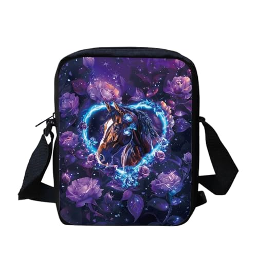 Kuriertasche mit Regenbogen-Flagge, für Damen und Herren, Umhängetasche, Rucksack, Tagesrucksack, Herz Pferd Floral, Einheitsgröße von bqabhu