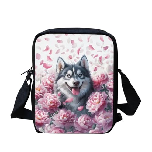 Kuriertasche mit Regenbogen-Flagge, für Damen und Herren, Umhängetasche, Rucksack, Tagesrucksack, Husky Dog Floral, Einheitsgröße von bqabhu