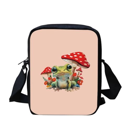 Kuriertasche mit Regenbogen-Flagge, für Damen und Herren, Umhängetasche, Rucksack, Tagesrucksack, Lustiger Frosch mit Pilz, Einheitsgröße von bqabhu