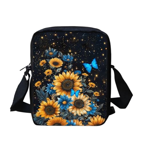 Kuriertasche mit Regenbogen-Flagge, für Damen und Herren, Umhängetasche, Rucksack, Tagesrucksack, Sonnenblumen-Schmetterling, Einheitsgröße von bqabhu