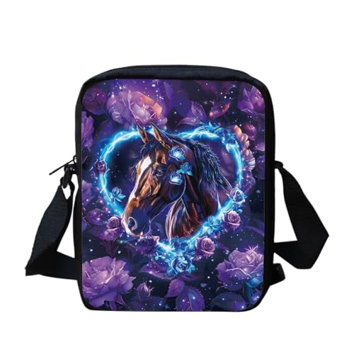 Mini-Umhängetasche, Motiv: schwarze Katze, Blumenmuster, klein, verstellbar, Schultertasche, Kuriertasche, lässige Handy-Geldbörse, Herz Pferd Floral, Einheitsgröße von bqabhu