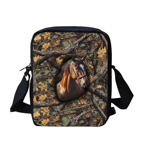 Mini-Umhängetasche, Motiv: schwarze Katze, Blumenmuster, klein, verstellbar, Schultertasche, Kuriertasche, lässige Handy-Geldbörse, Pferd verwelkter Baum, Einheitsgröße von bqabhu